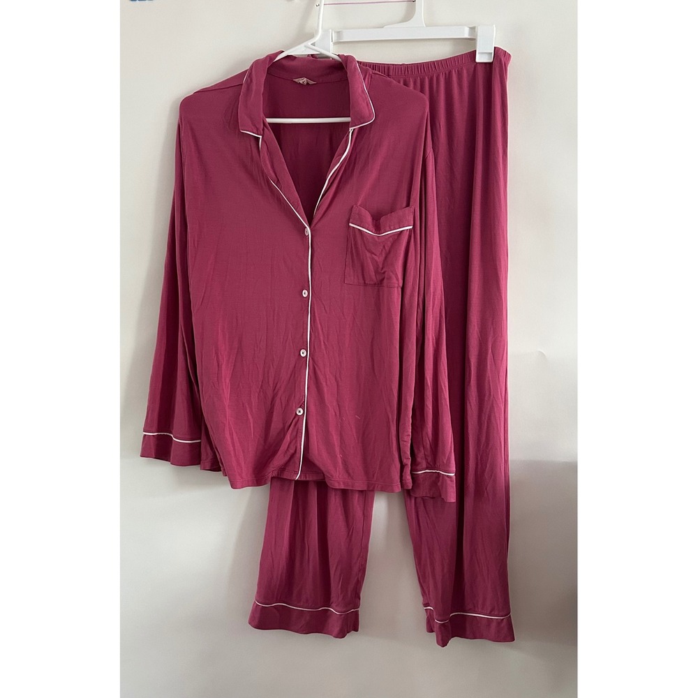Eberjey Women's PJ Set in Raspberry with White Piping